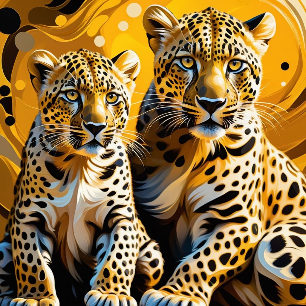 Golden Leopard Family: Abstract Expressionist Painting
