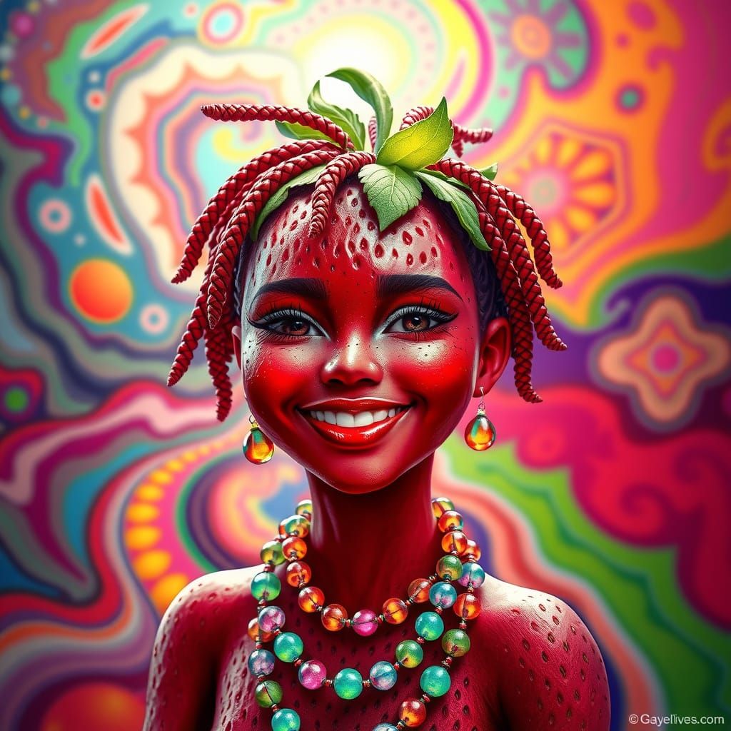 Radiant Strawberry Goddess in Dreamlike Splendor