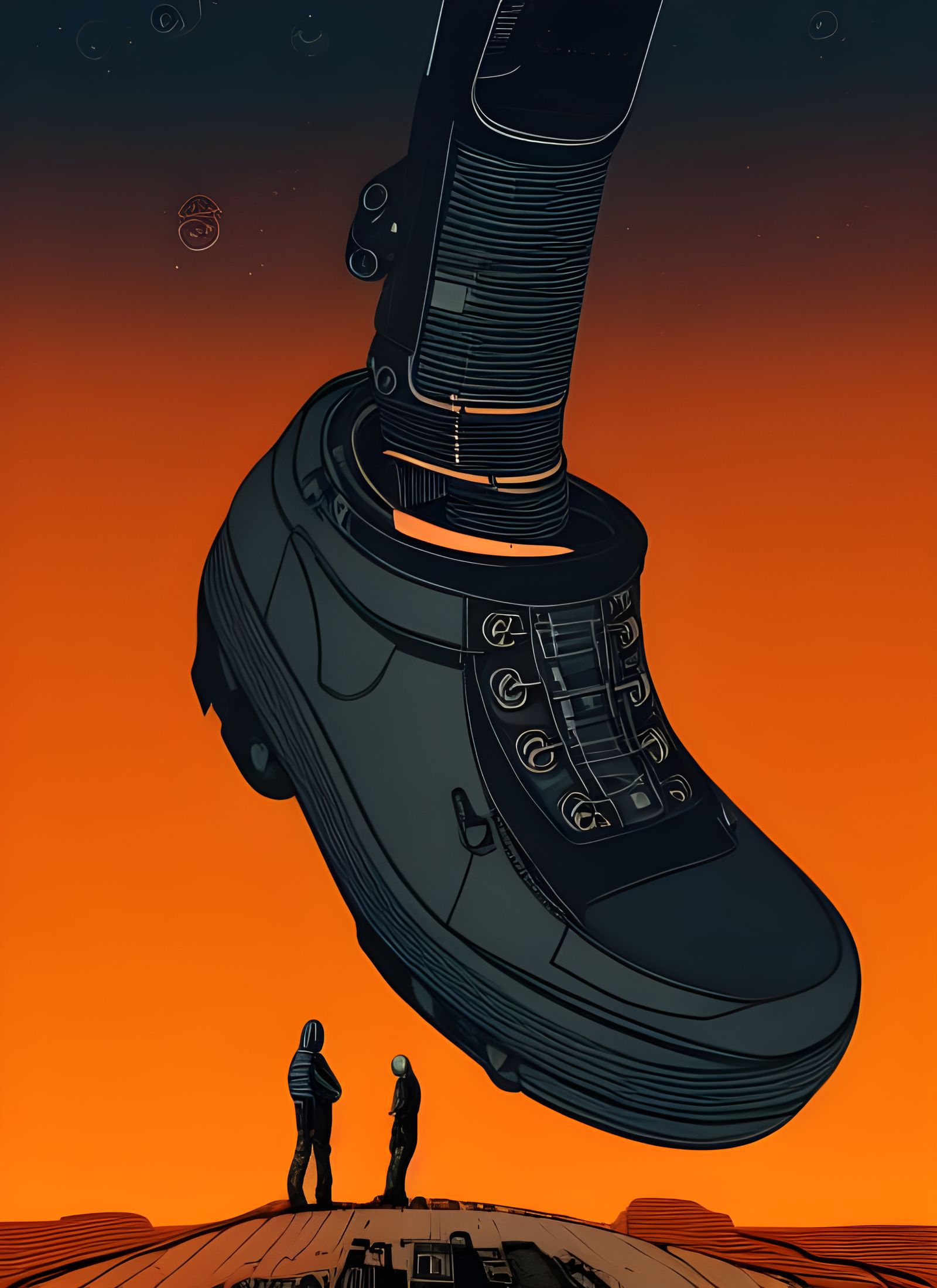 Robot in Giant Shoe: Photorealistic Comic Illustration