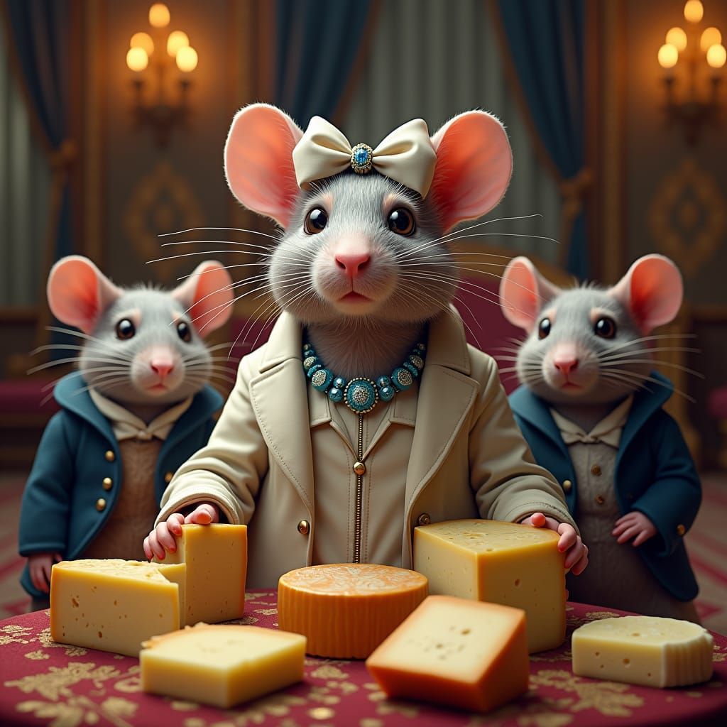 Regal Rat Lady in Opulent Mansion: Digital Matte Painting