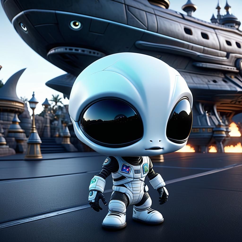 alien white with big head with big cute chibi eyes Gets off ...