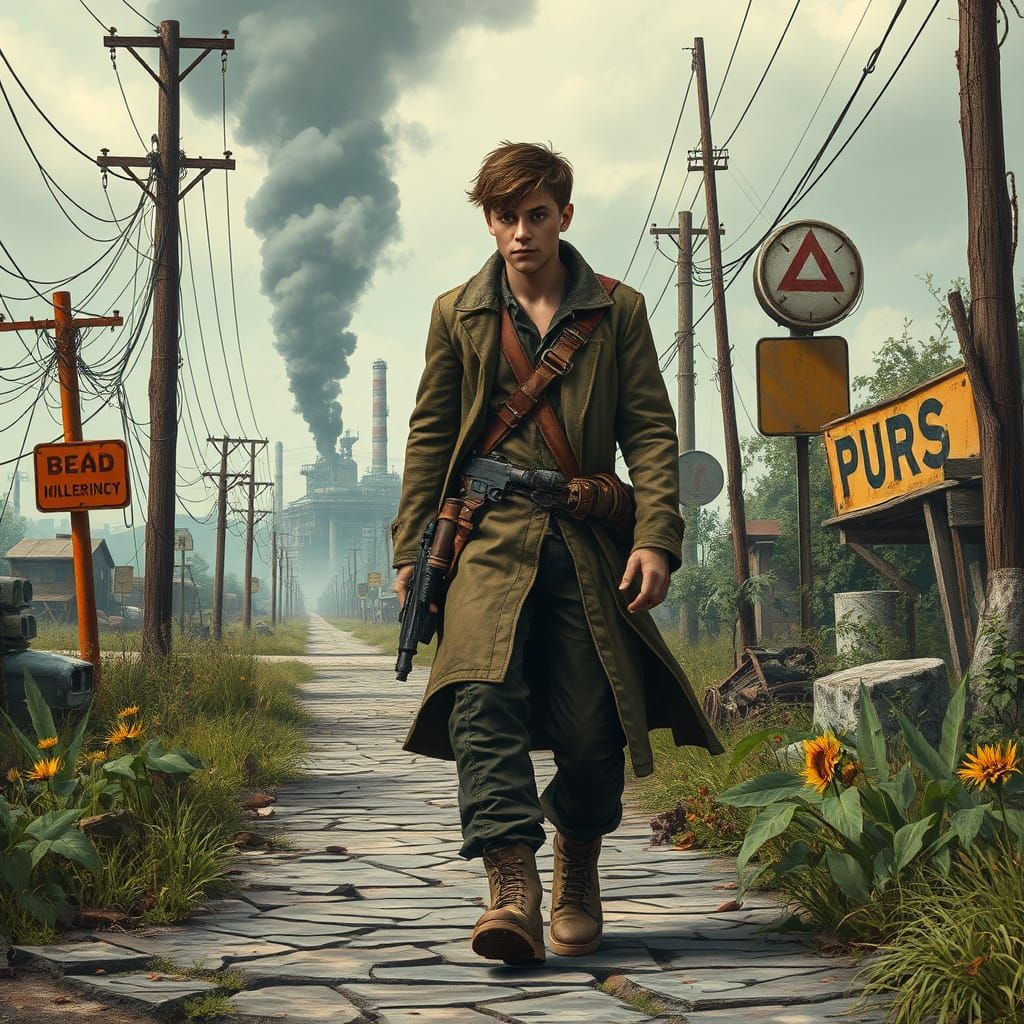 Post-Apocalyptic Survivor Walking Through Ruins