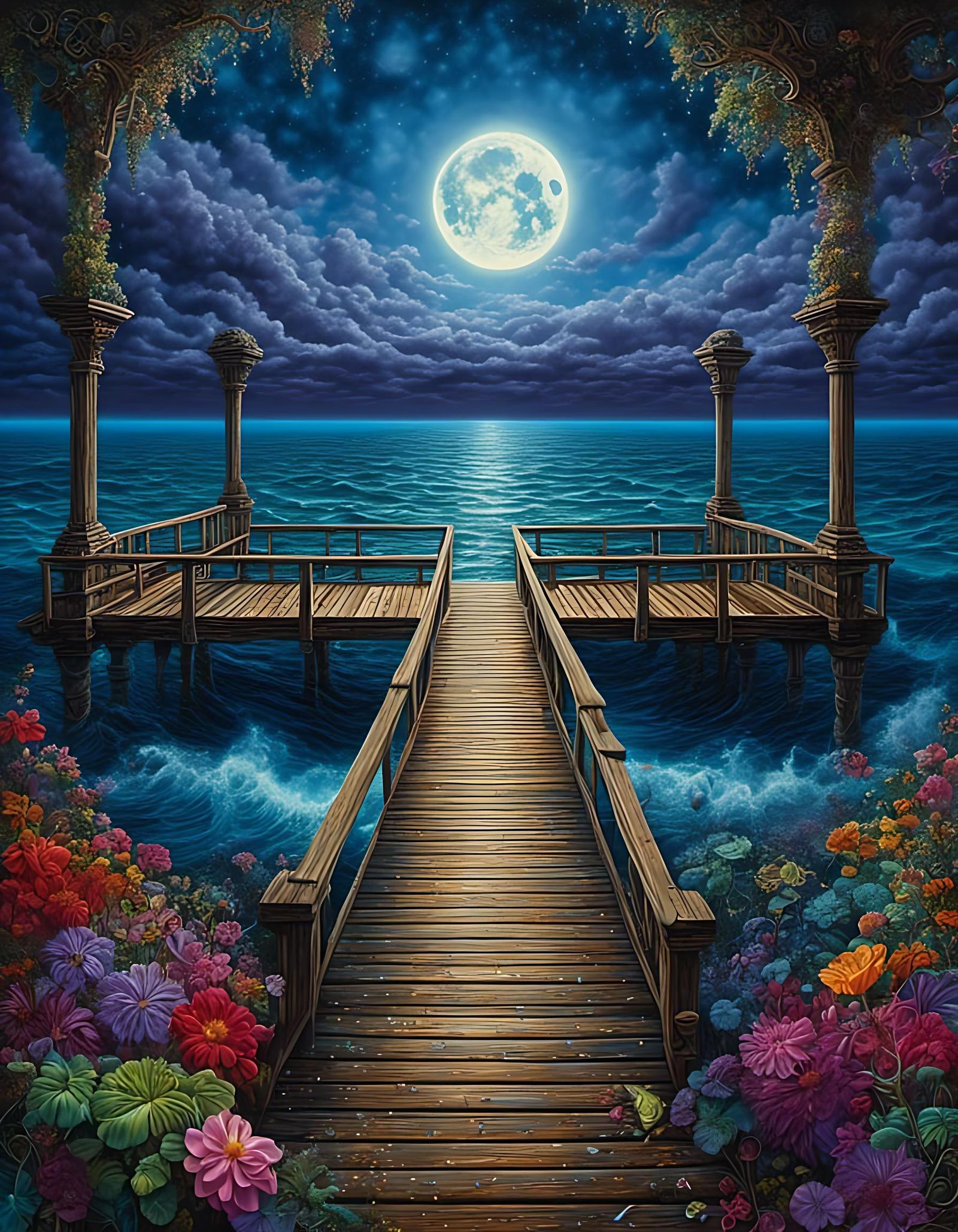 Lonely Pier at Night in Rich Color