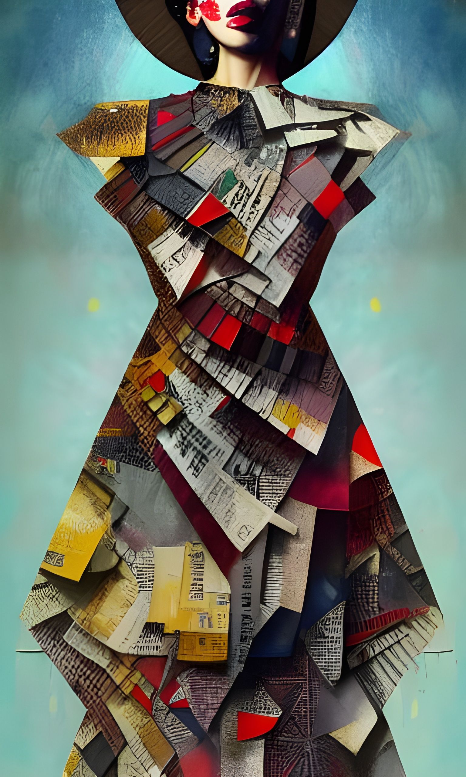 Geometric Newspaper Gown with Blood Splatter