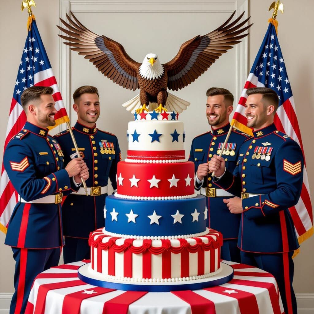 Patriotic 4-Tiered Cake with Eagle, in Rockwell Style