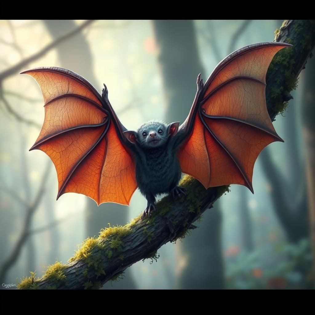 Fungi-Covered Bat in Mystical Forest Setting