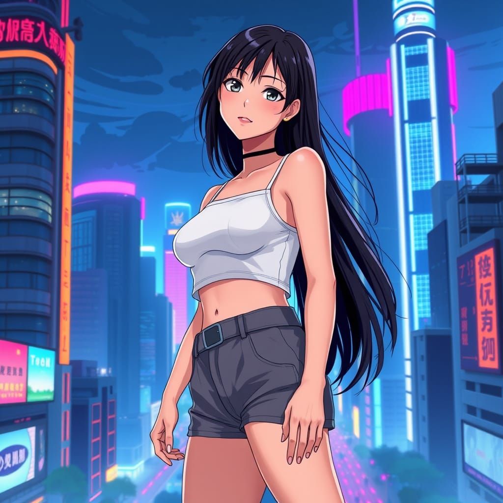 Taiwanese Woman in Futuristic Taipei, Anime Style
