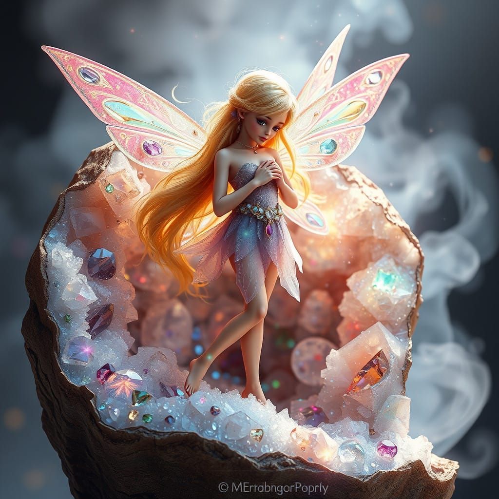 Iridescent Fairy Emerge from Cosmic Geode