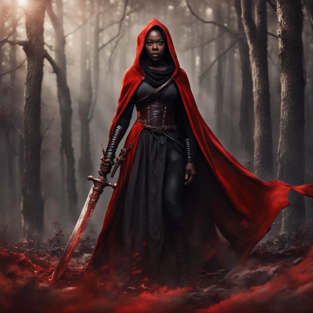 Fantasy Woman with Sword and Giant