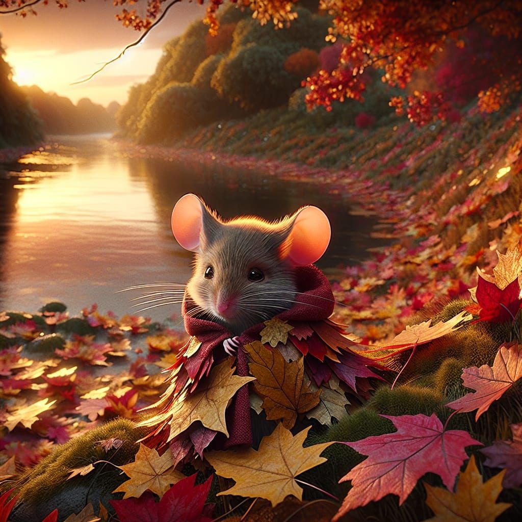 Mouse in Autumn Leaf Cloak: Matte Painting