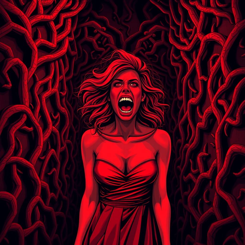 Red Vector Art: Screaming Woman in Shades of Red
