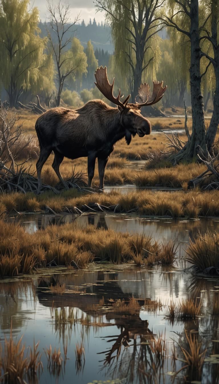 Moose in Marsh: Epic Digital Matte Painting