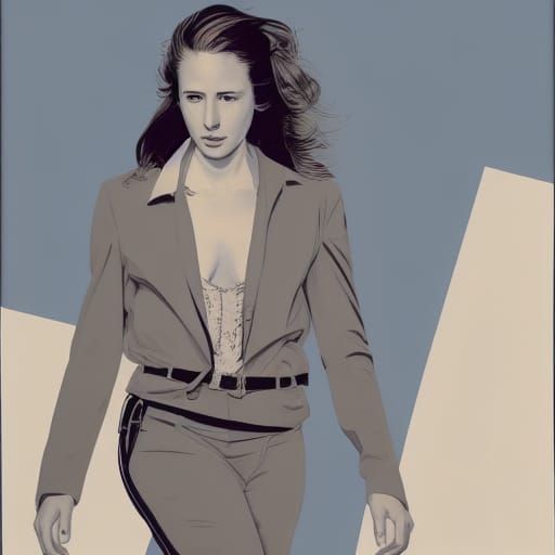 Blonde Woman with Pistol Holster: Mixed Media Illustration