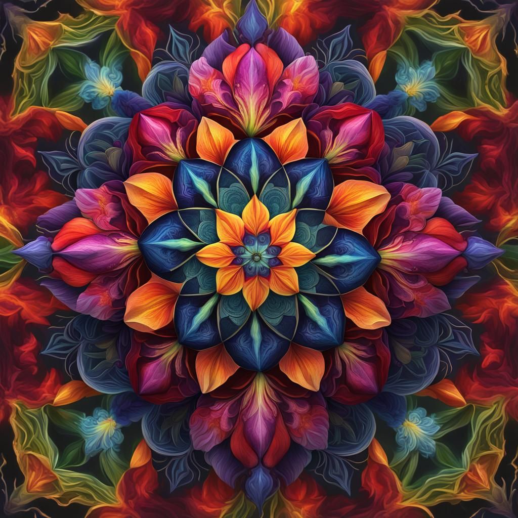 Geometric Tulip Mandala: Detailed Fantasy Art