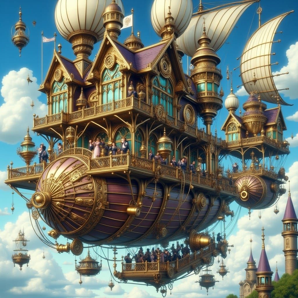Ethereal Victorian Estate Sails Above the Clouds in Steampun...