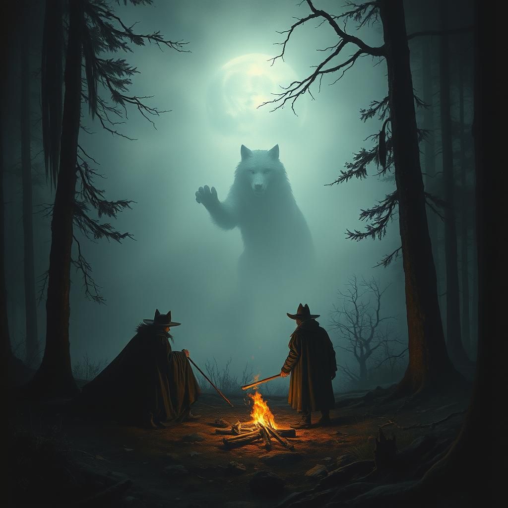 Eerie Encounter: Camping Couple and Wolf in Fog