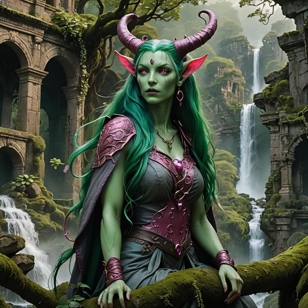 Tiefling in Fantasy Landscape: Matte Painting Aesthetic