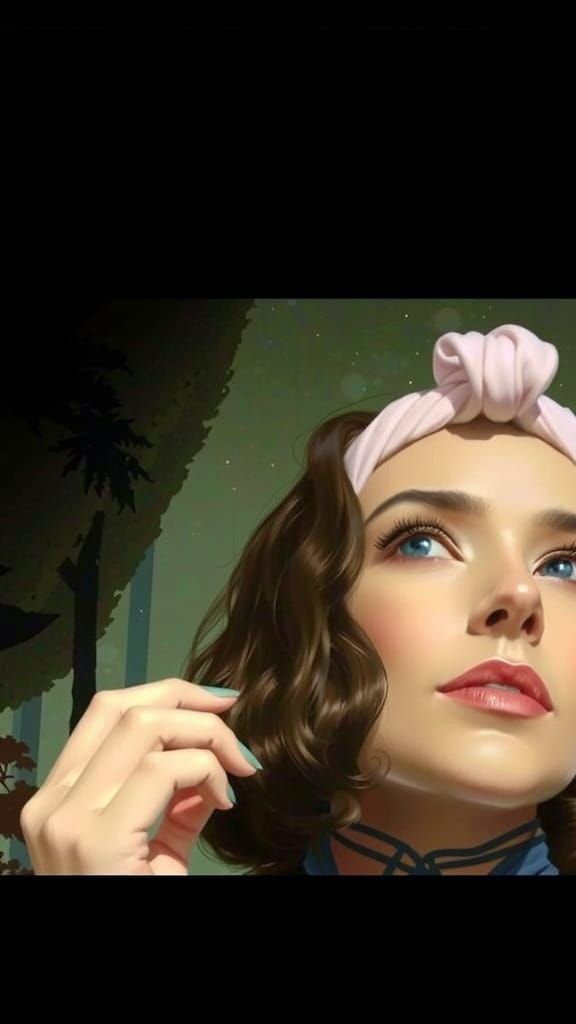 Contemplative Woman in Forest, Art Nouveau Style