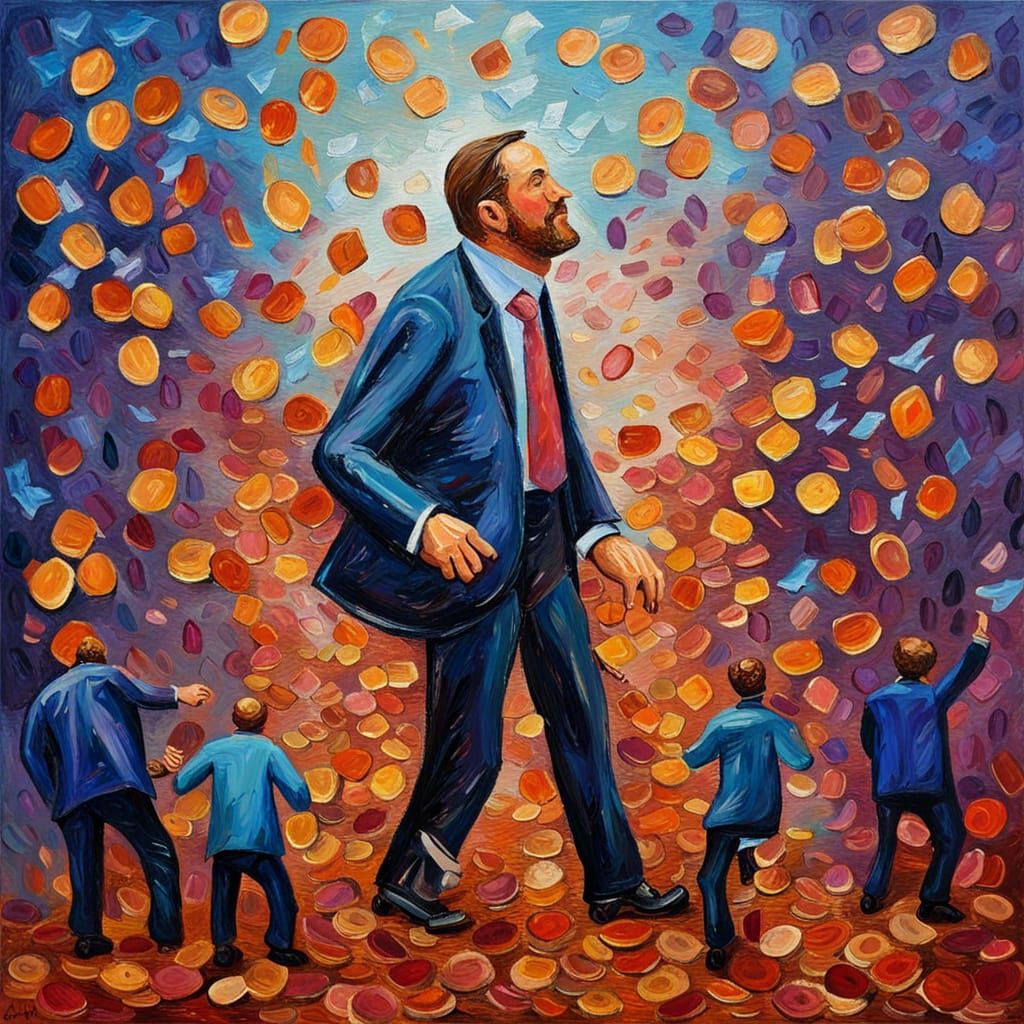 CEO Raining Pennies in Expressionist Impasto Style