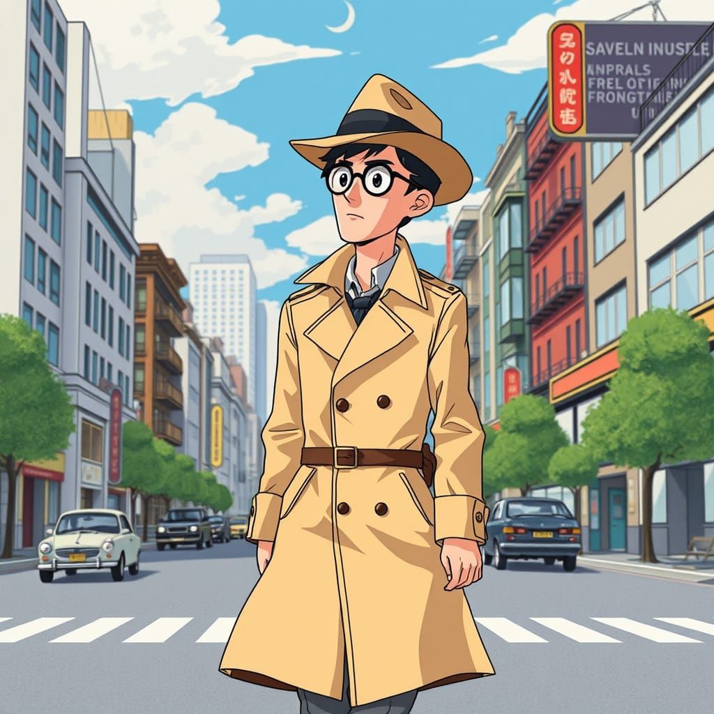 Paper Man in 1950s Paper City, Anime Style