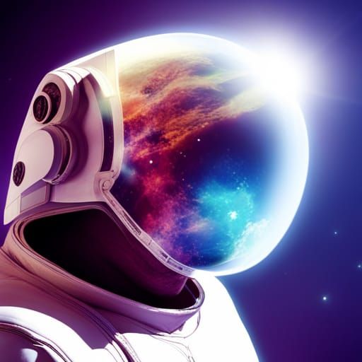 Astronaut in Colorful Galaxy with Earth Reflection