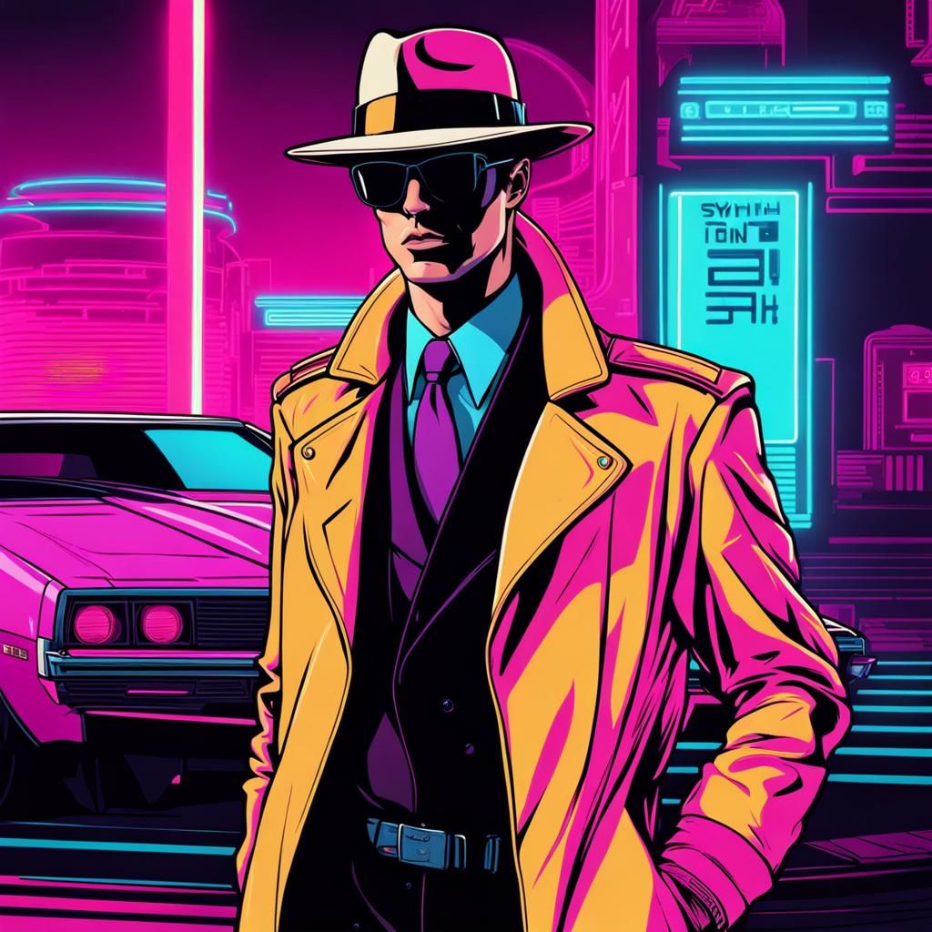Neo Noir Detective in Synthwave Cityscape