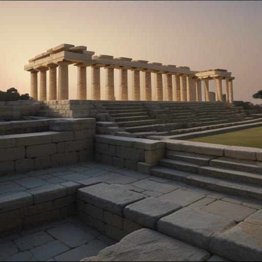 Palace of Knossos at Dawn: A Photorealistic Sunrise