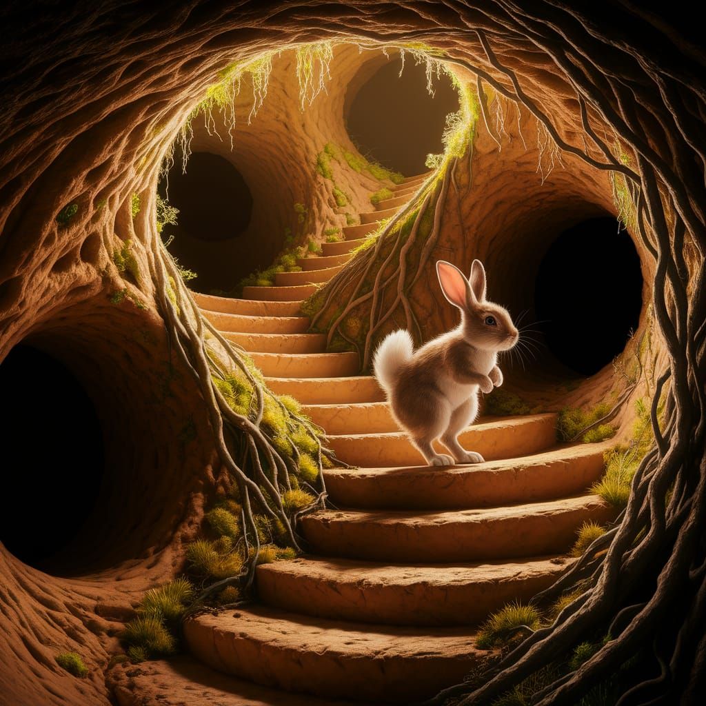 Cozy Underground Rabbit Warren with Golden Light