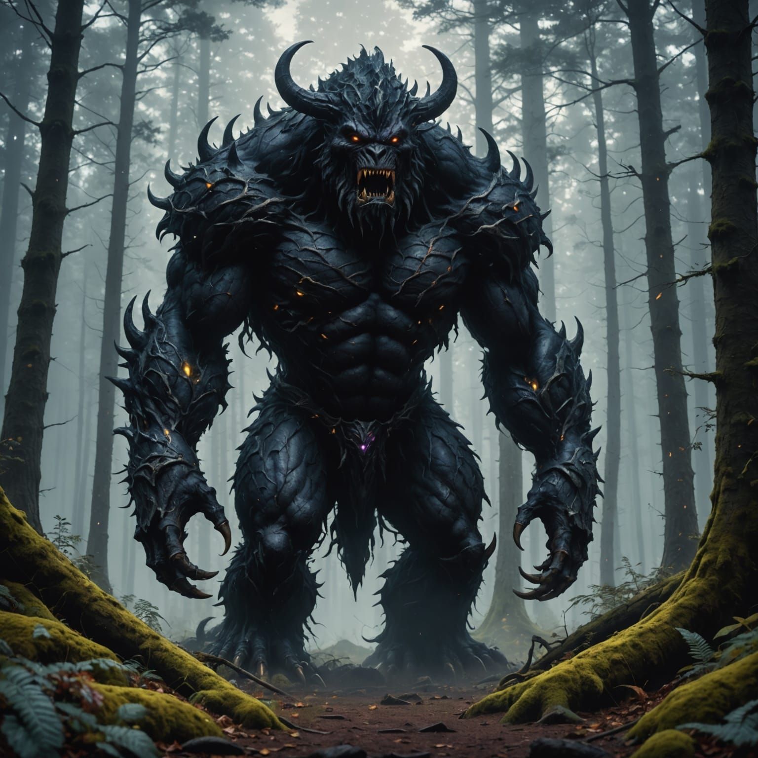 Ethereal Dark Fantasy Creature Emerges from Misty Woods