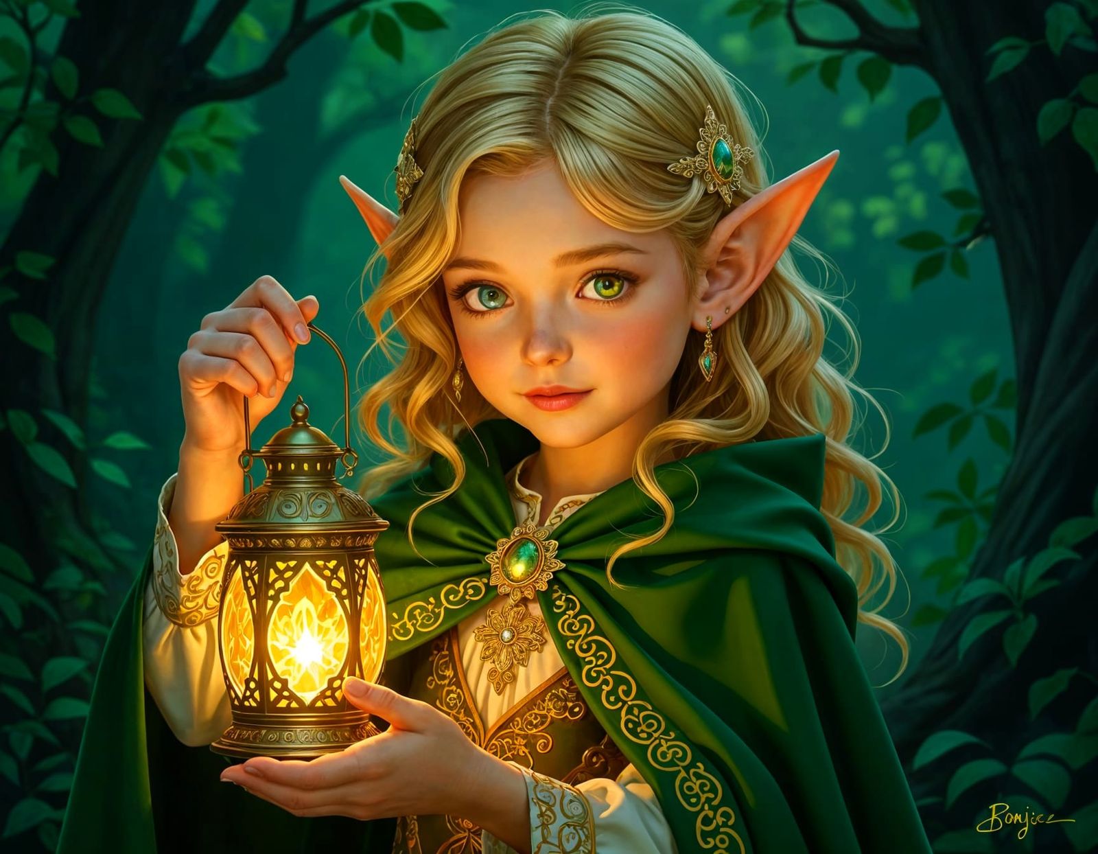 Enchanted Elf Child Portrait with Lantern