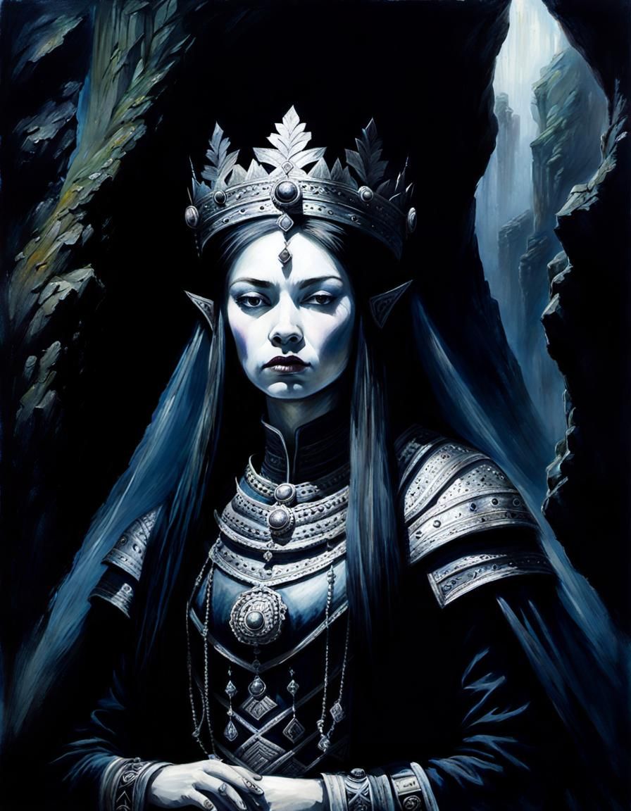 Norn Queen Portrait in Grimdark Gouache Style