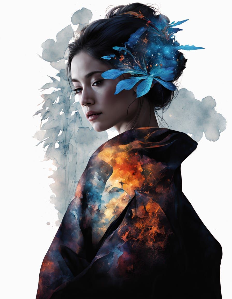 Geisha Silhouette in Bamboo Forest Fantasy Art