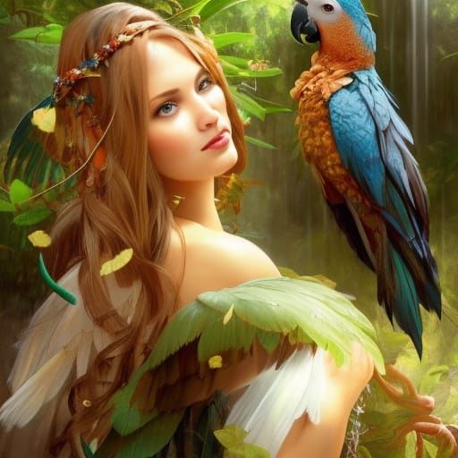 Princess with Parrots: Hyperdetailed Jungle Portrait