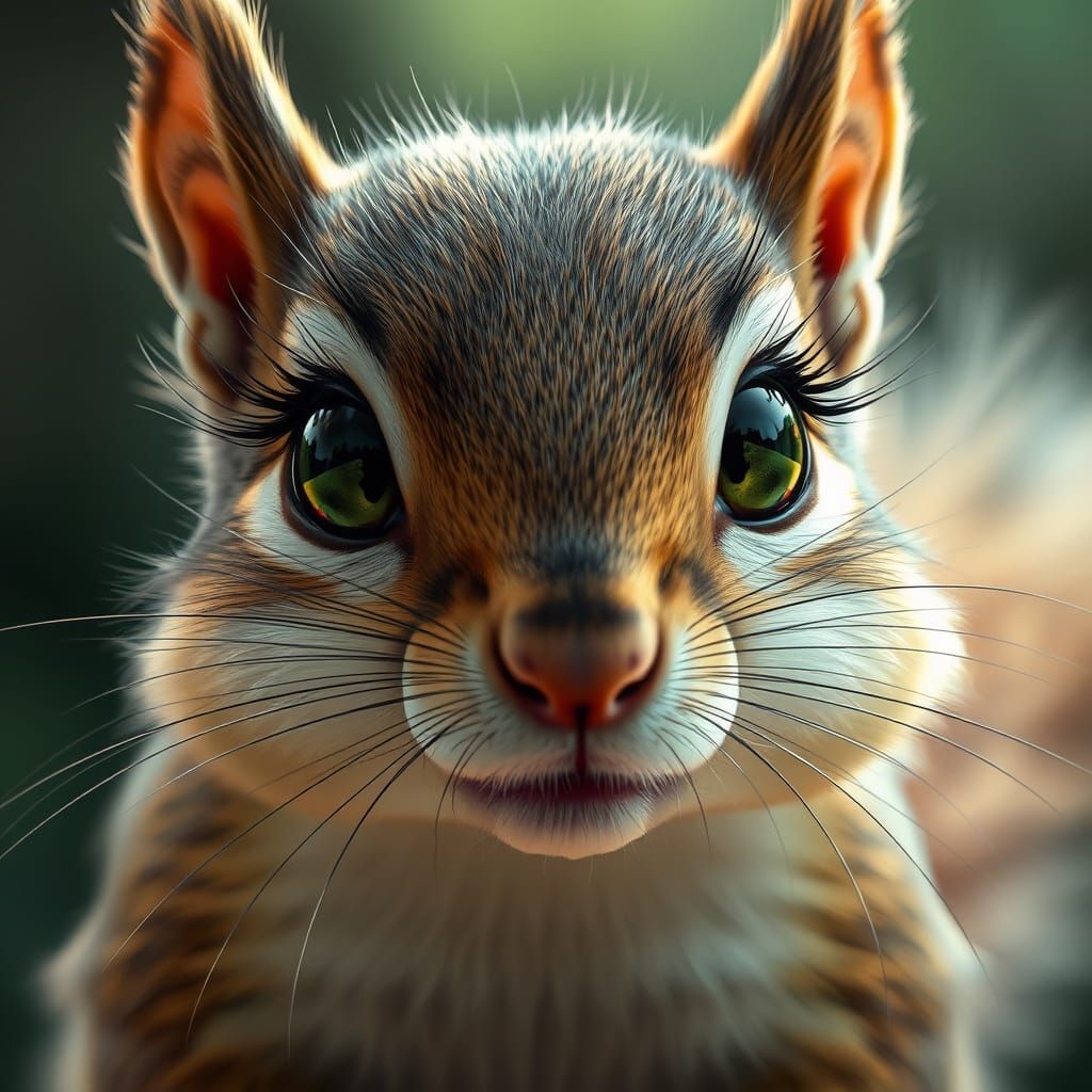 Hyperrealistic Squirrel Portrait with Big Green Eyes