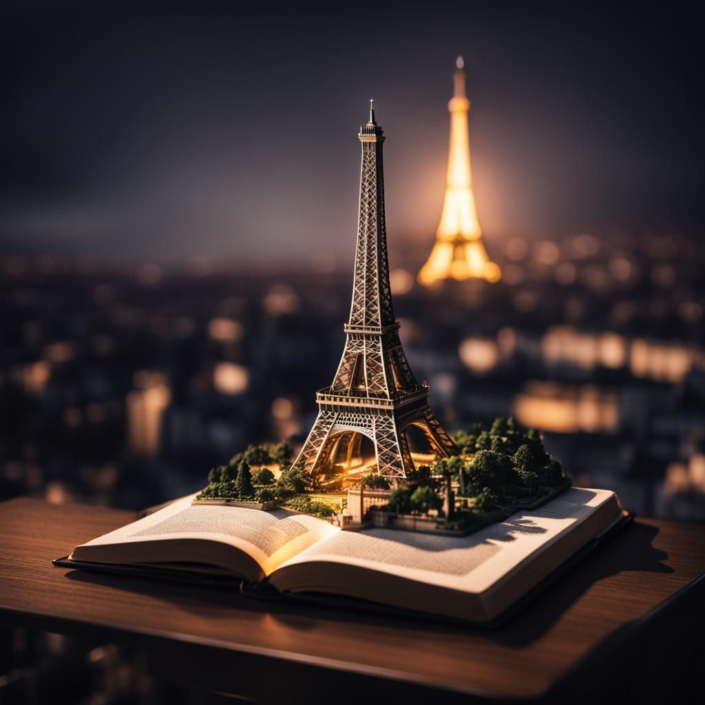 Paris in a Book: Miniature Cityscape at Night