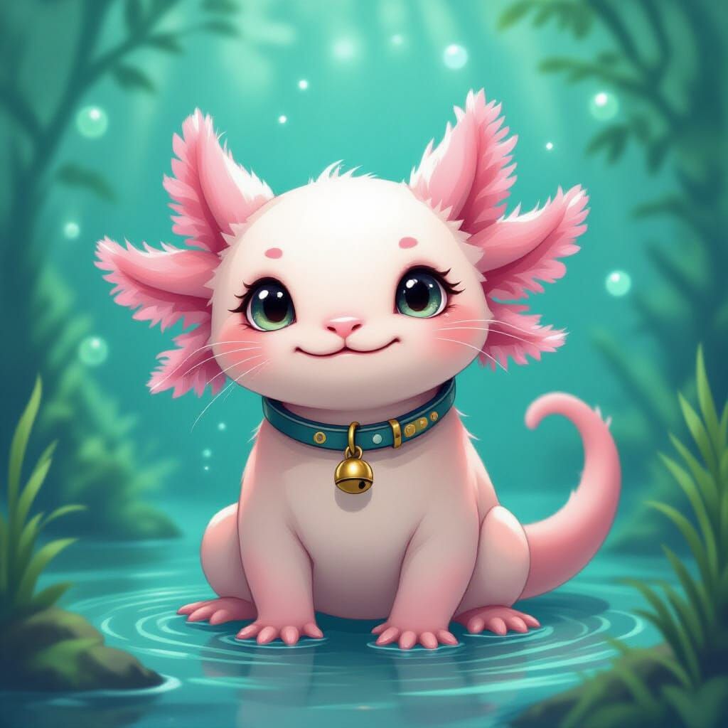 Axolotl Kitty in Dreamy Aquatic Art