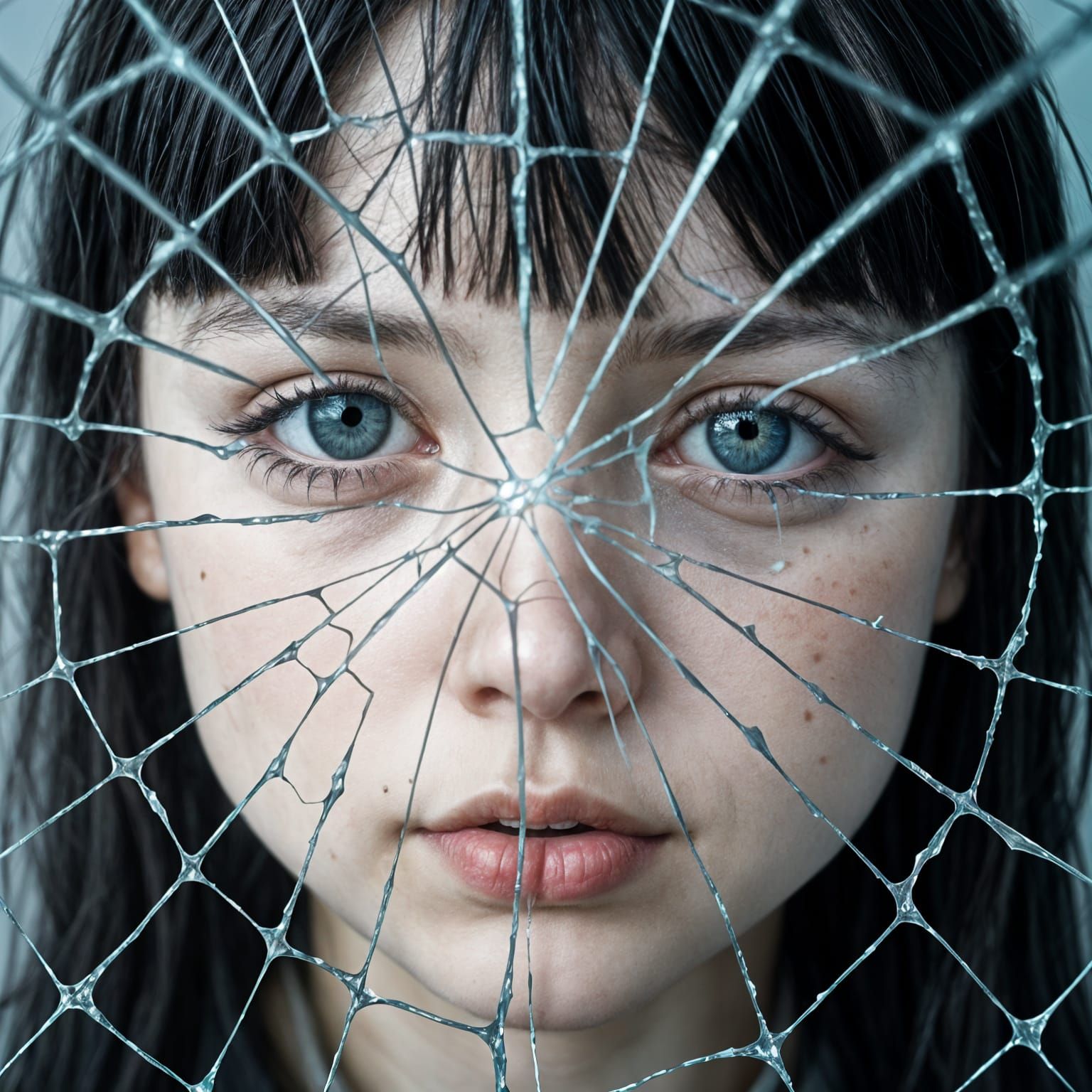 Fractured Glass Portrait with Refractive Distortion