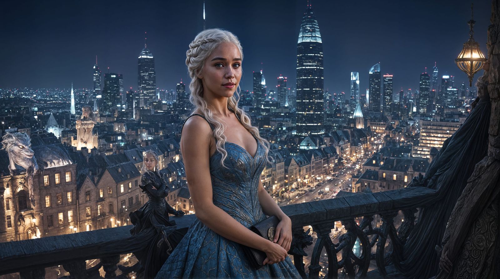 Daenerys Targaryen in Dragon-Inspired Gown at Night