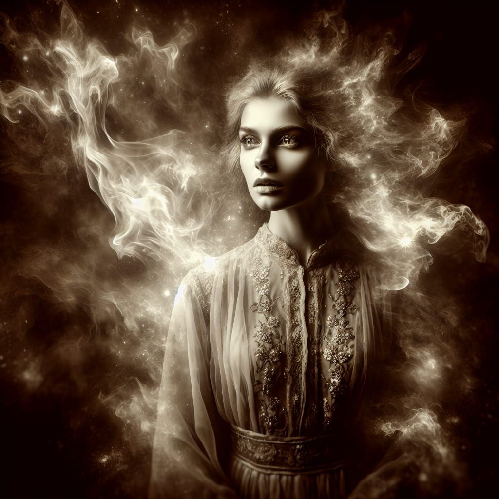 Ethereal Ghostly Woman Portrait in Sepia