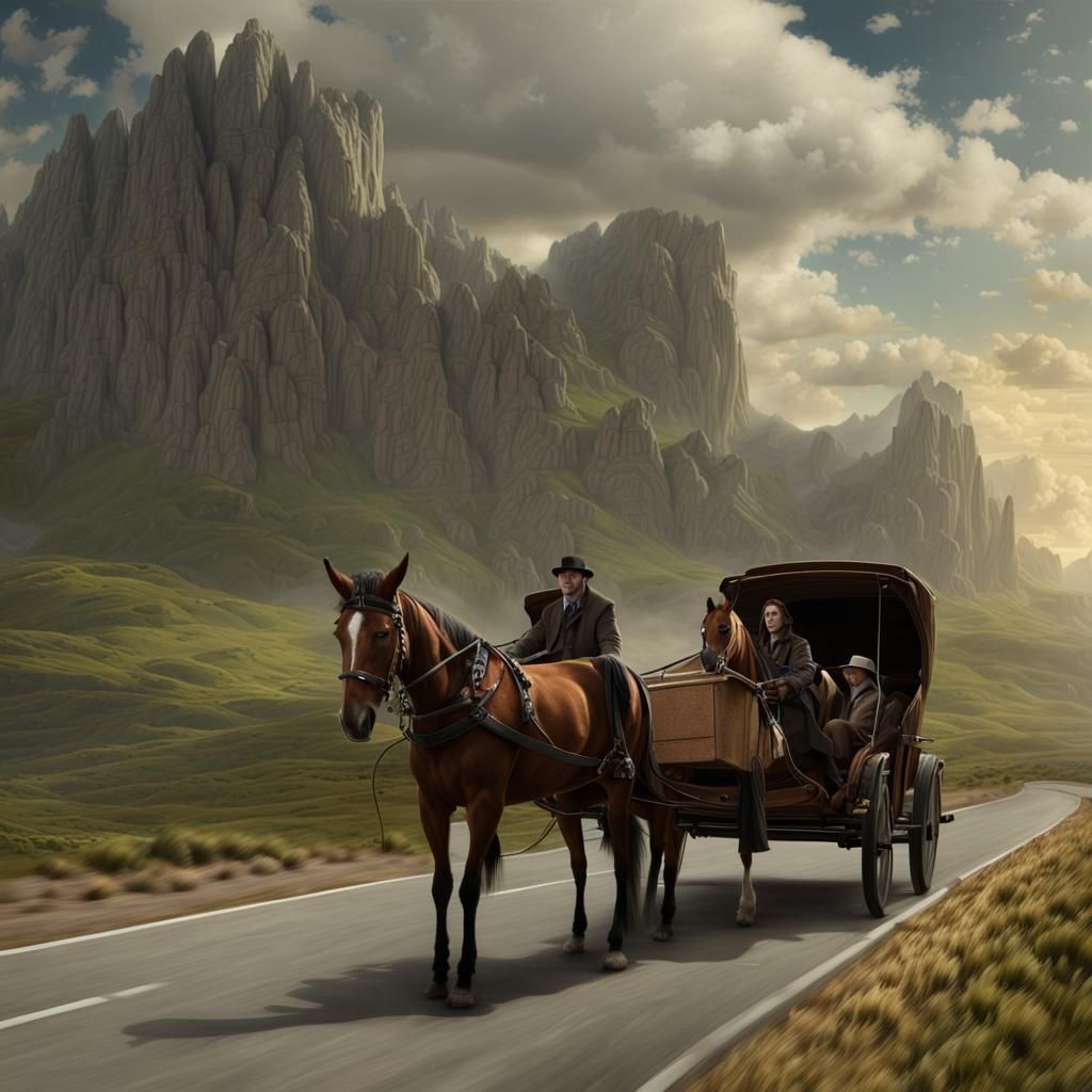 Horse and Cart Road Trip Painting