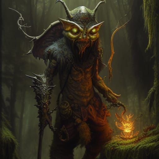 Goblin Treasure Hunter in Dark Fantasy Temple