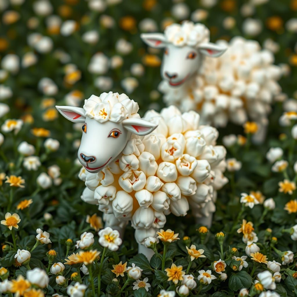 Fantasy Popcorn Sheep in Wildflower Meadow