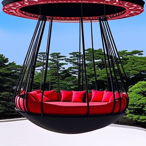 Crimson red and black Gothic Round Swing Bed with Pergola Roof and Planters& gothic vibes& ethereal vibes& magical vibes...
