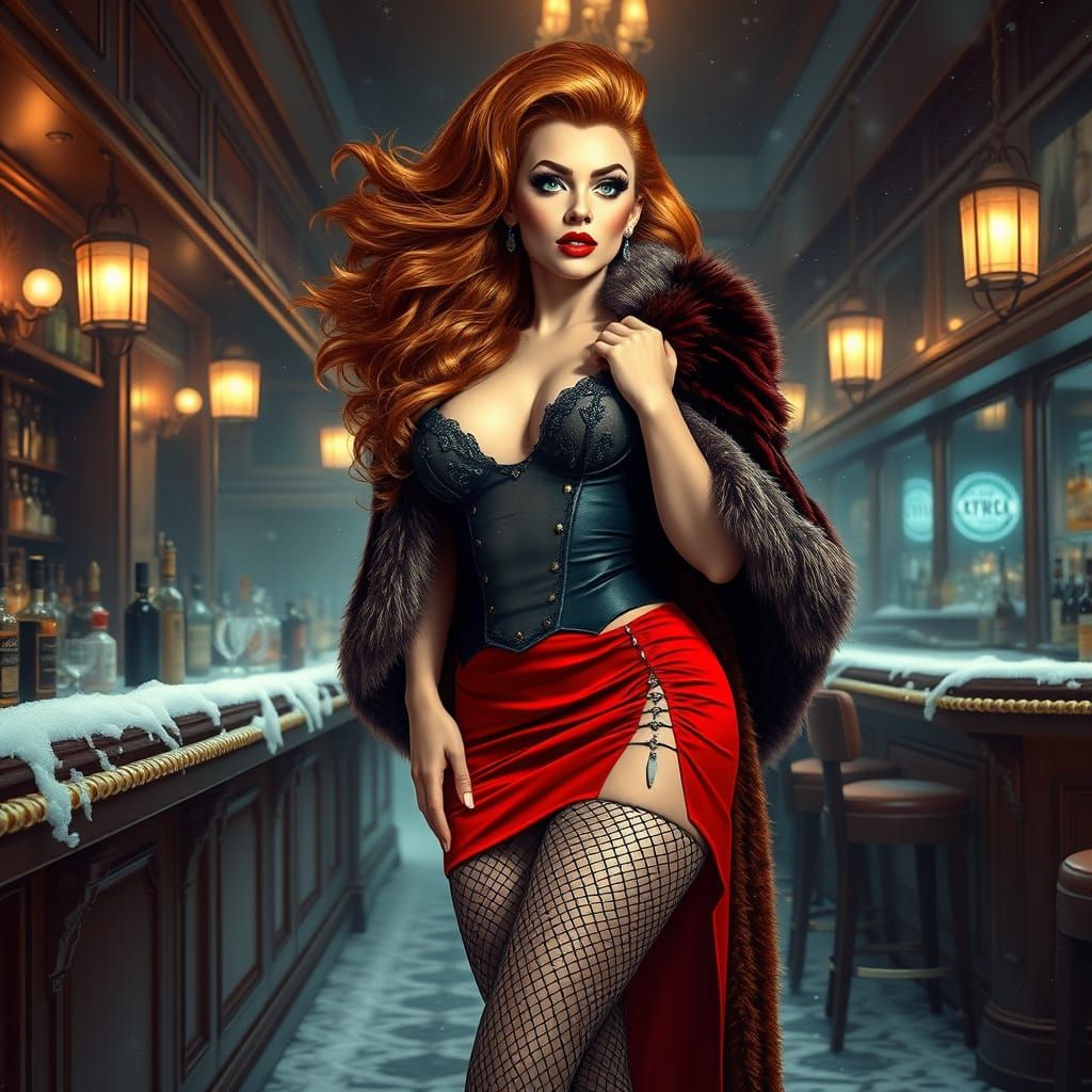 Drag Queen in Art Deco Bar, Gil Elvgren Style