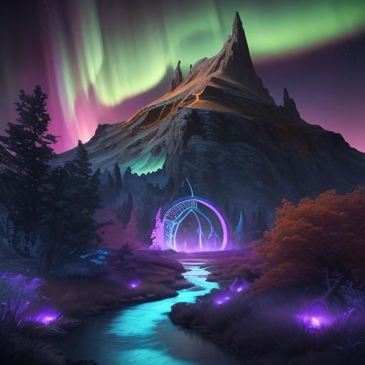 Mystical Aurora Borealis with Grenade Pins: Fantasy Art
