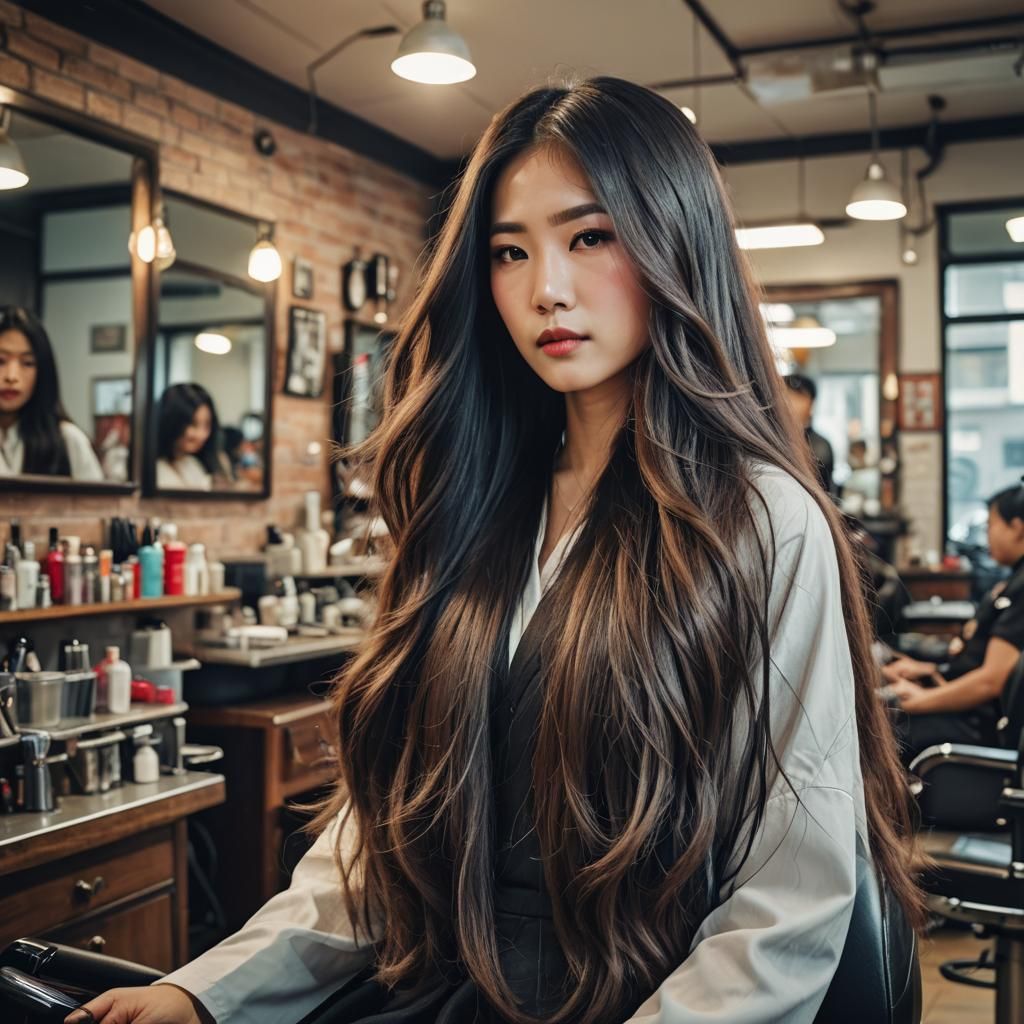 Asian Woman at Barber Shop, Professional Photography
