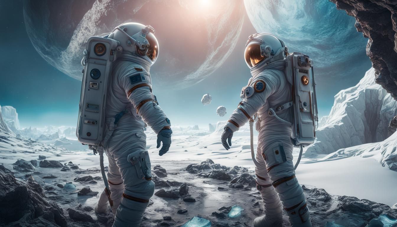 Astronauts on a Frozen Planet: Detailed Matte Painting