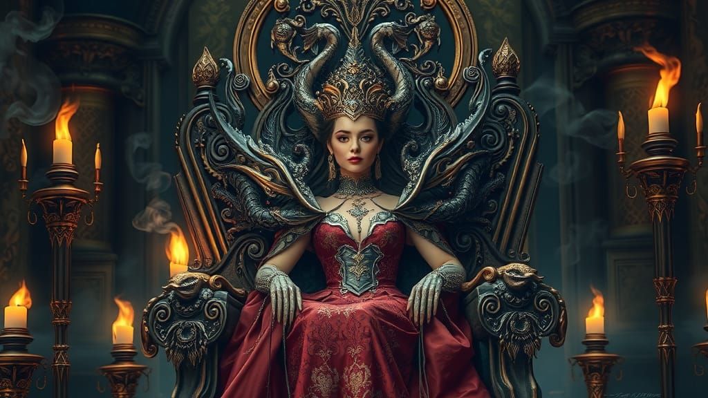 Dragon Queen on Throne: Hyperrealistic Digital Matte Paintin...
