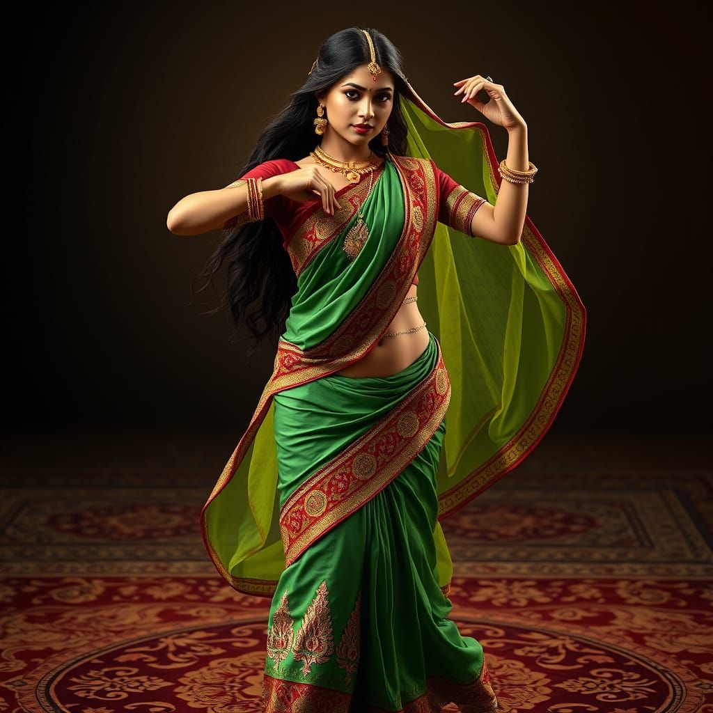 Elegant Indian Goddess in Traditional Attire, Digital Art