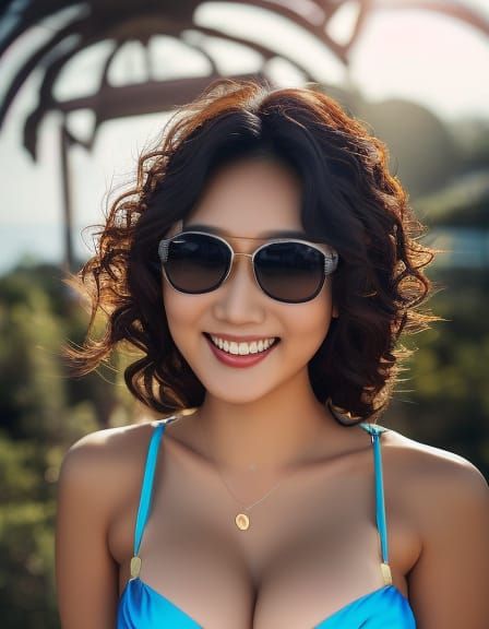 Hyperrealistic Image of a Curvy Japanese Woman in Bikini